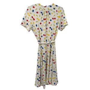 ModCloth Cherry Print Swing Dress Women M Short Sleeve Stretch Retro Indie